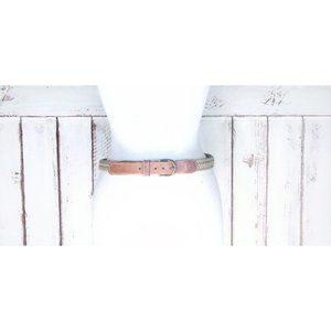 Vintage Jordache tan beige braided canvas leather belt with brass buckle
